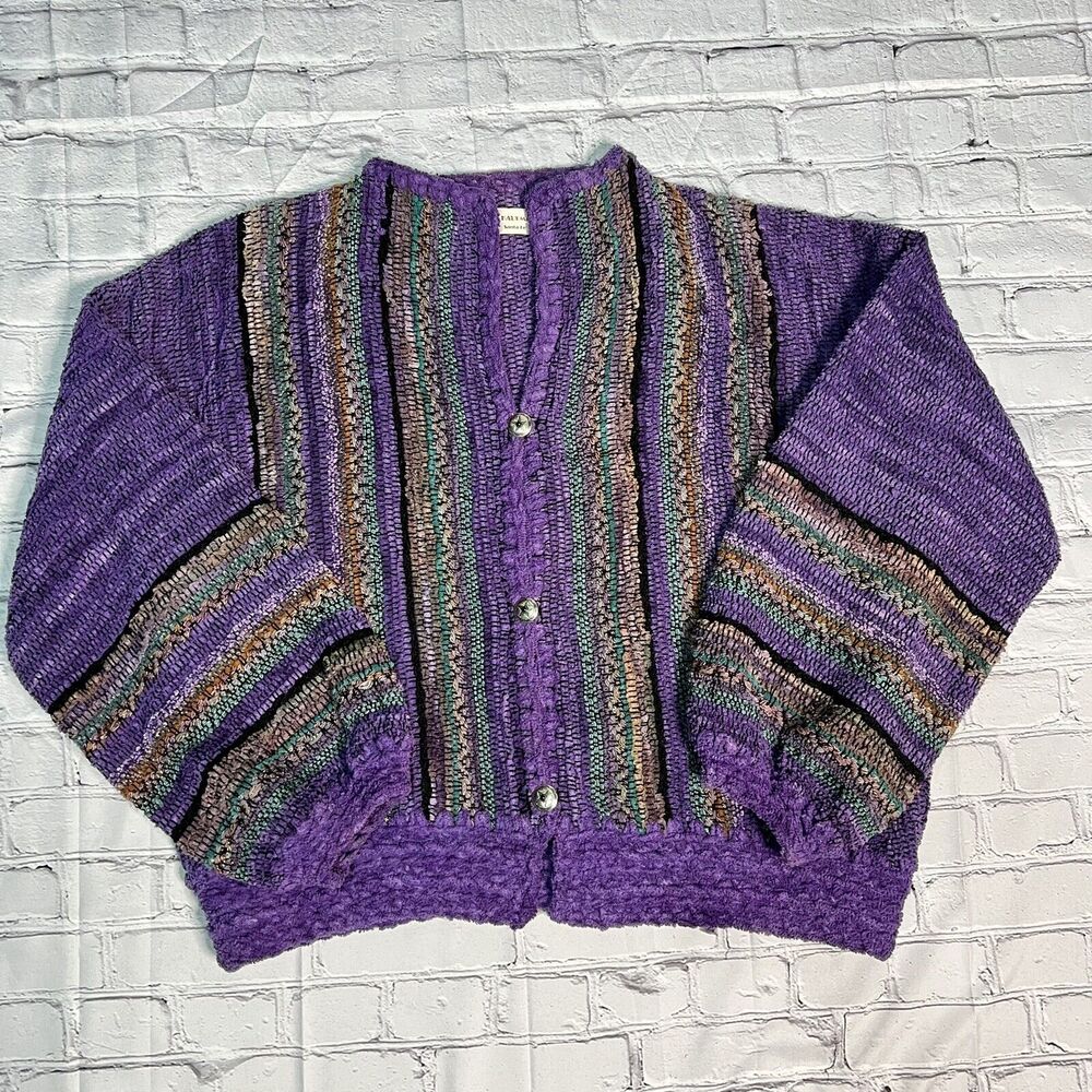 Nancy Lee Kaufman Cardigan One Size Oversized XL 2x Purple‎ Striped Sweater